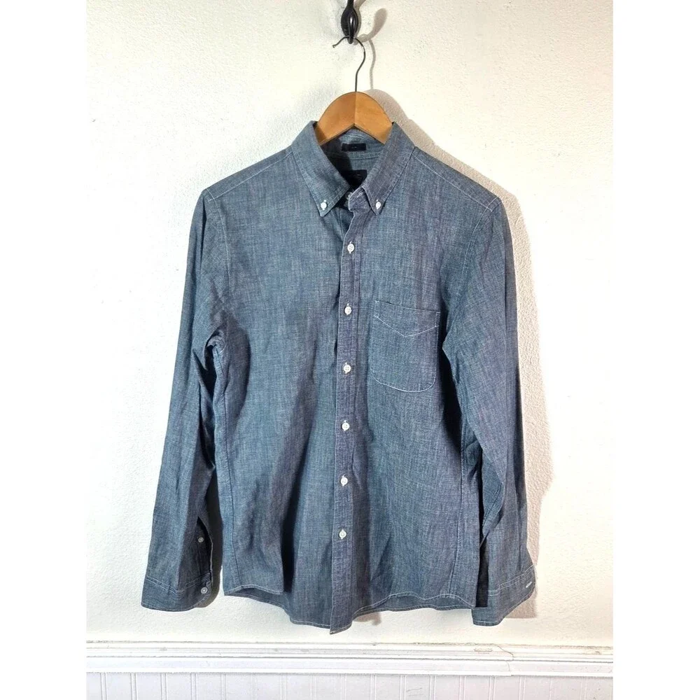 J.Crew Slim Chambray Button Front Shirt Men’s Small Blue Cotton Long Sleeve